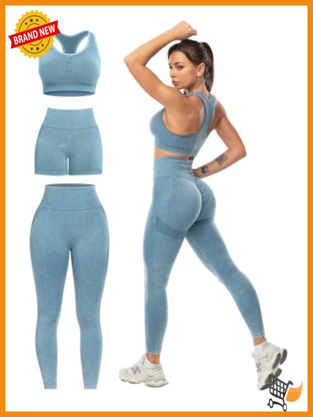 3 Piece Workout Sets for Women Butt Lifting Leggings Sports Bra Gym Shorts
